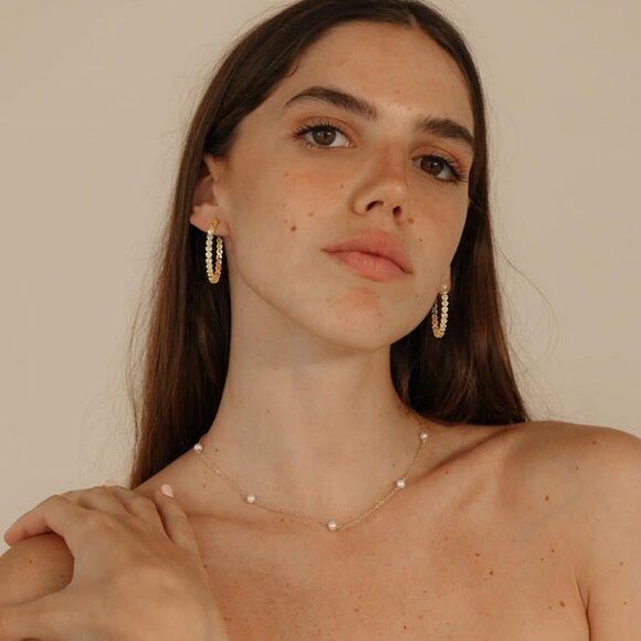 14k Gold Plated 40mm Heart Cubic Zirconia Rhinestone Hoop Earring for Women - Picture 2 of 7